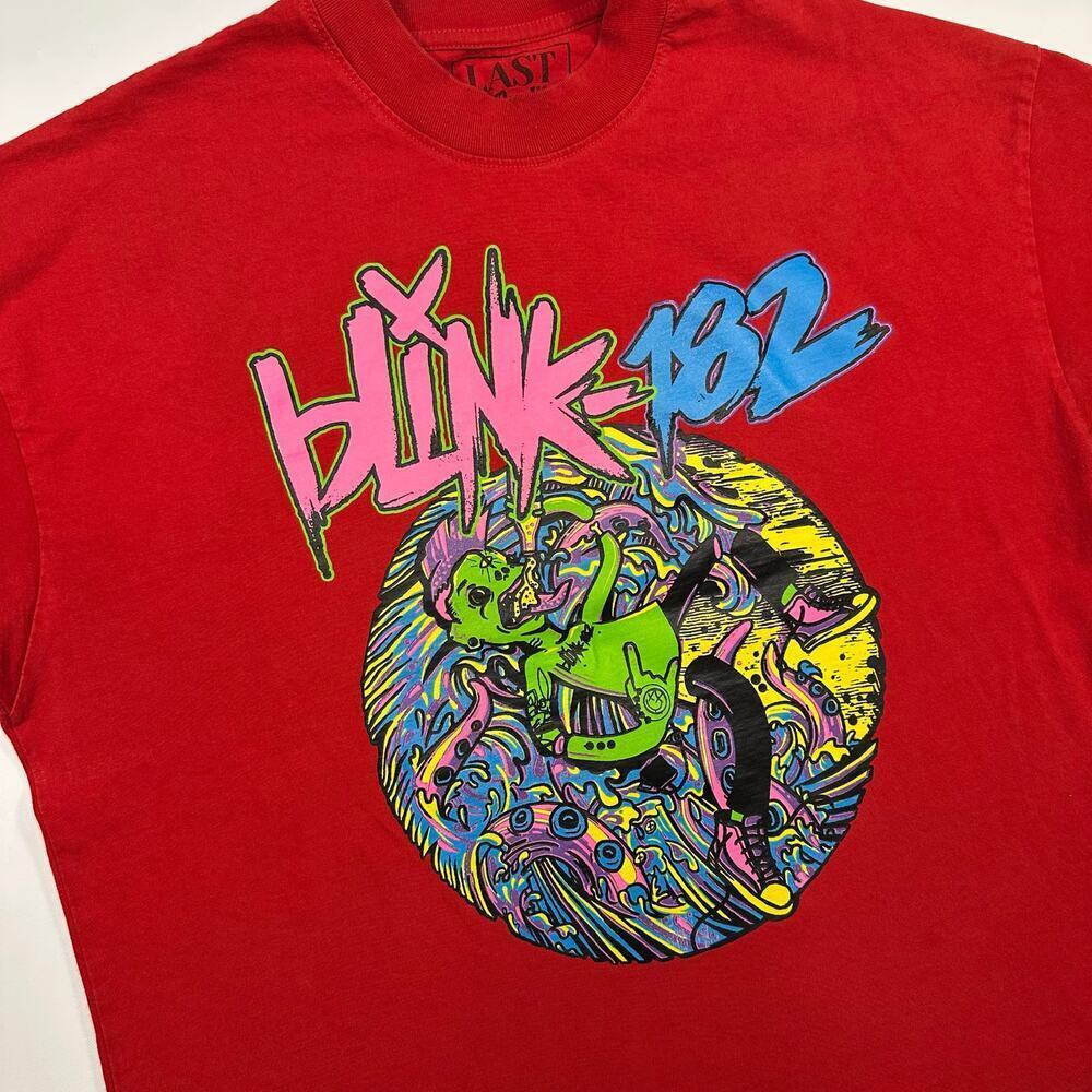 Blink 182 Red Cotton Band Tee with Neon Graphic Size Medium - Picture 2 of 6